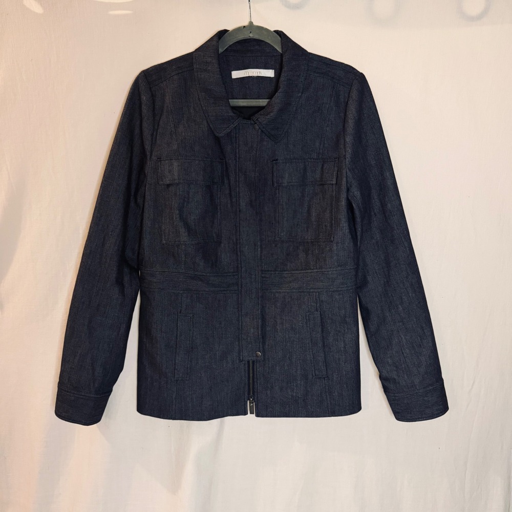 Nordstrom Collection Womens Dark Wash Denim Utility Zip Front Jacket Blue